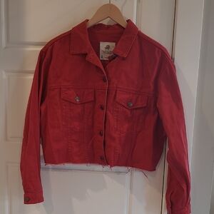 Pull&bear Red Cropped Denim Jacket. Size M